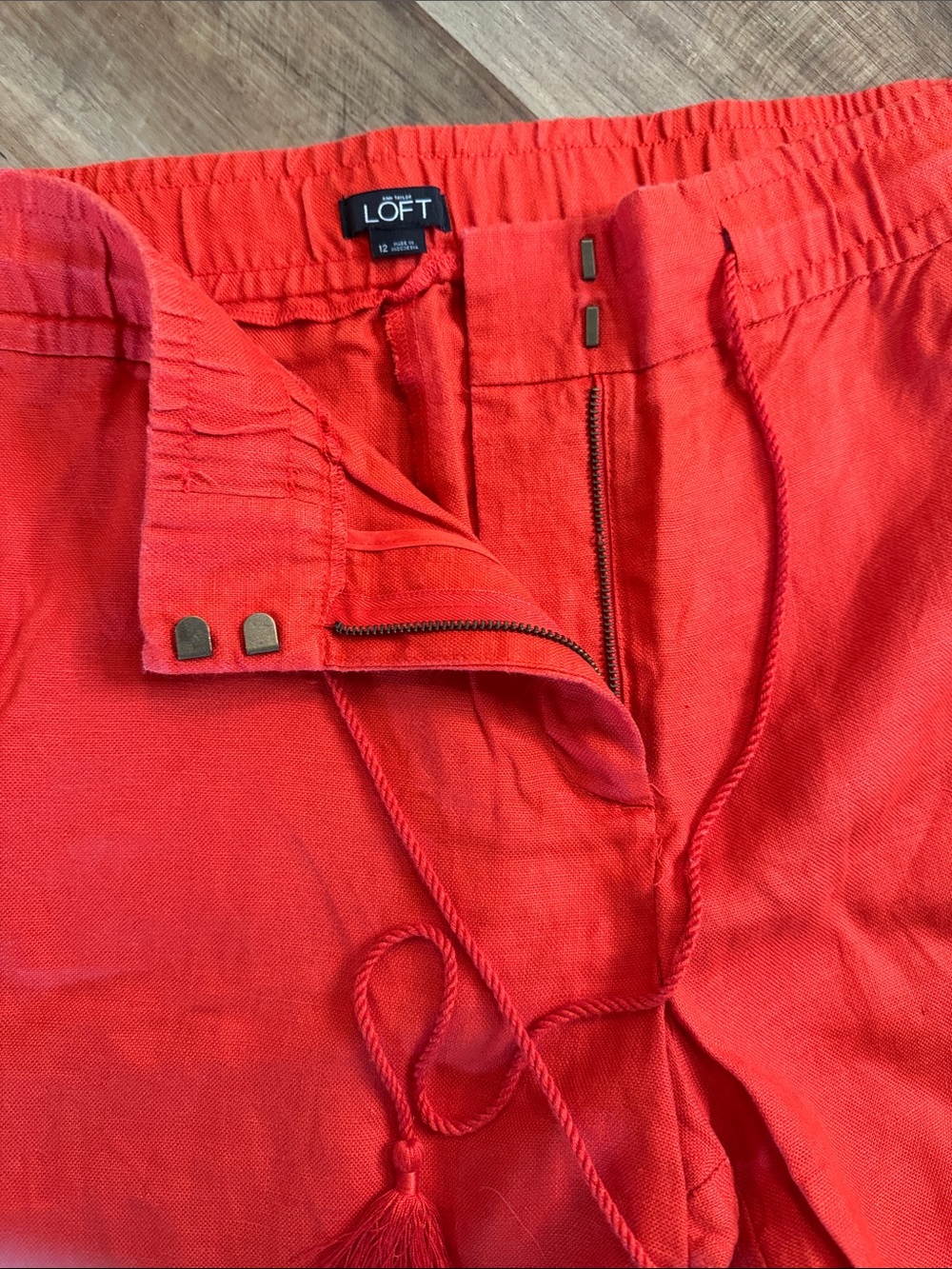 LOFT Bright Red Drawstring Linen-pant - Picture 2 of 3
